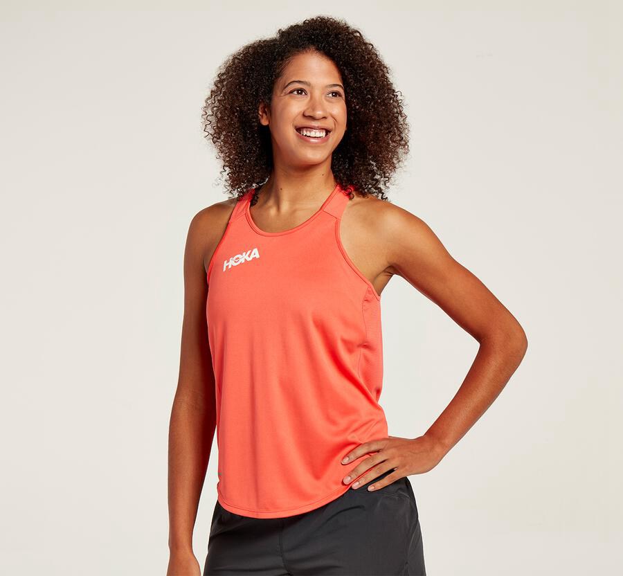 Hoka One One Performance Tank Top Dam - Orange - DHNSU-1960